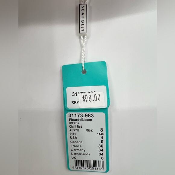 🆕 NWT Seafolly Fleur De Bloom Bralette Bikini Top Chili Red Floral Tropical 4 - Picture 14 of 15